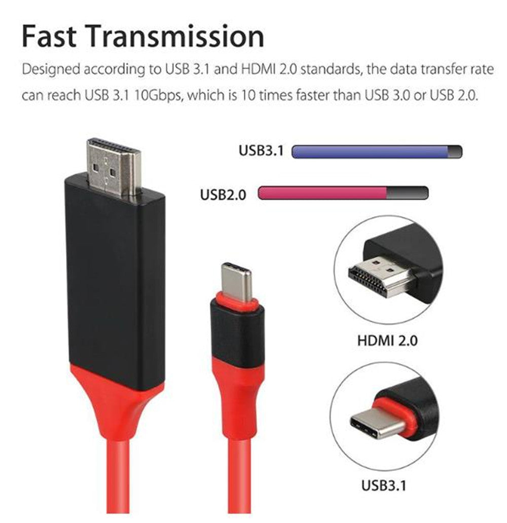 Câble de chargement adaptateur USB-C mâle vers HDMI mâle (2 m) Câble de chargement adaptateur USB-C mâle vers HDMI mâle (2 m)
